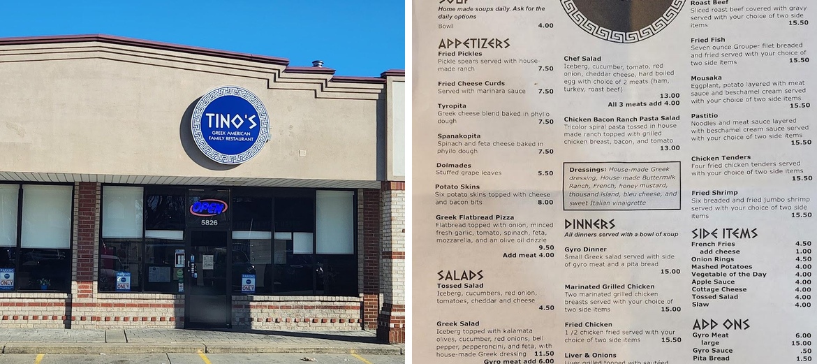 Tino's Greek-American Family Restaurant Menu