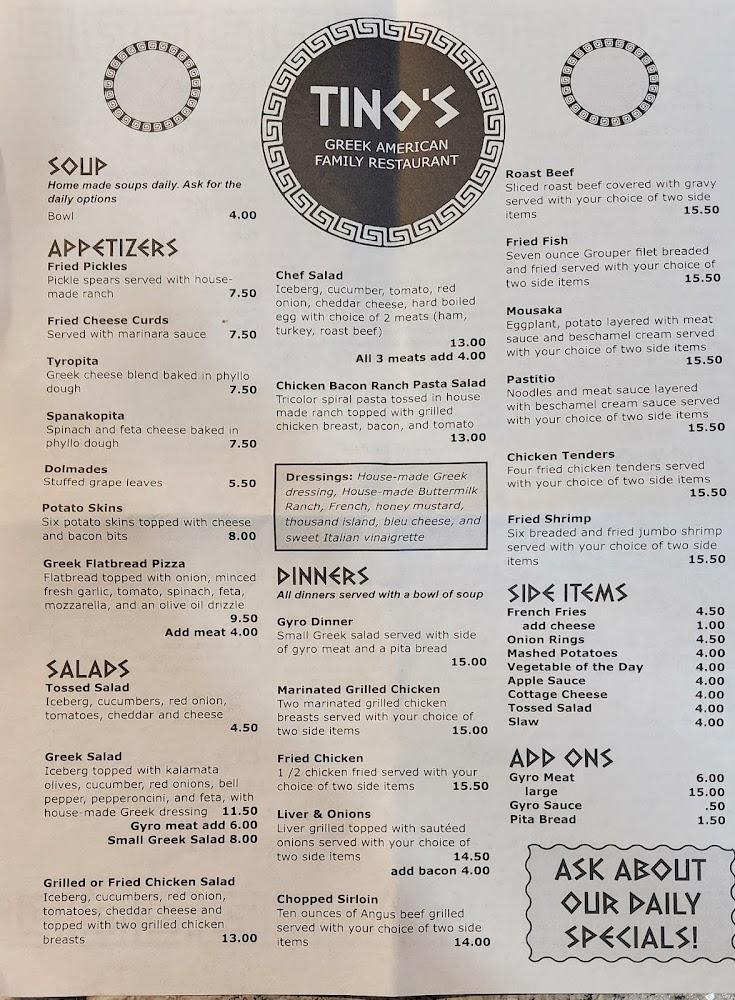 Tino's Greek-American Family Restaurant Menu image 1