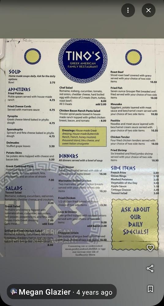 Tino's Greek-American Family Restaurant Menu image 2